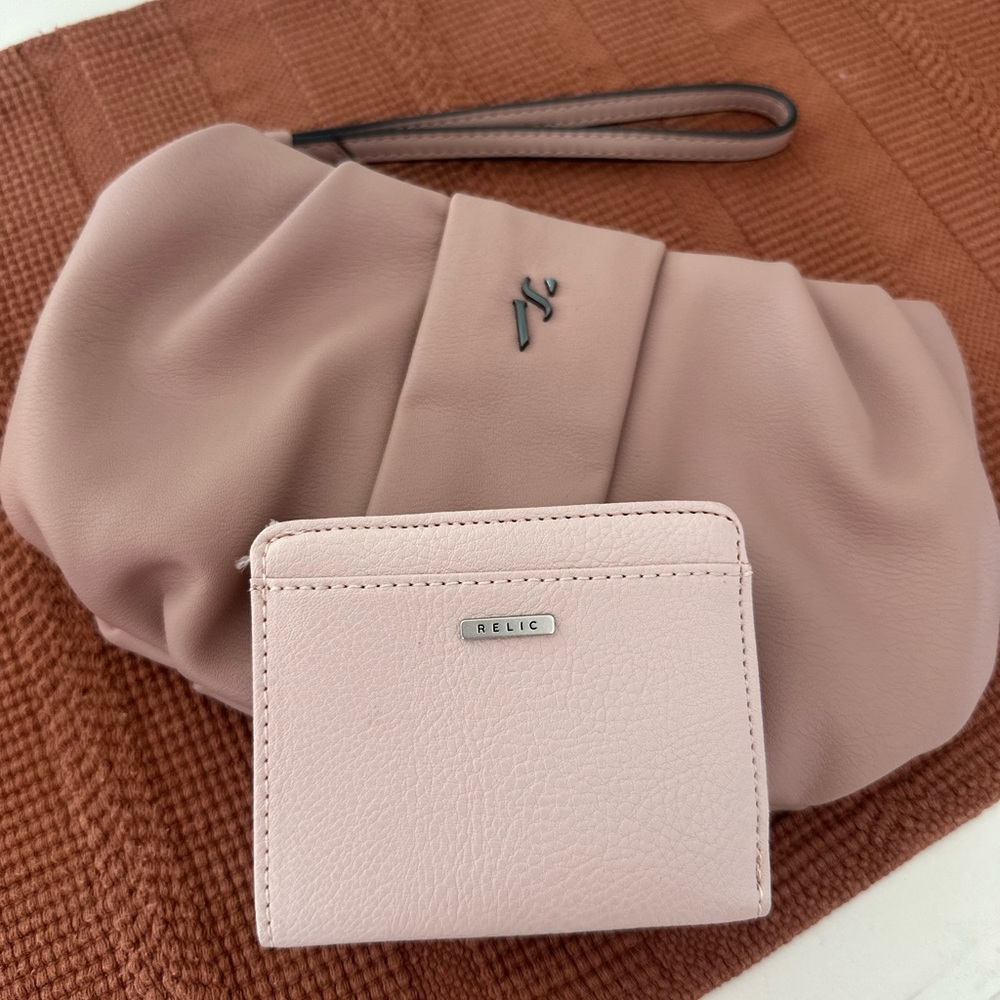 Blush Pink Wristlet Clutch and Card Wallet Set